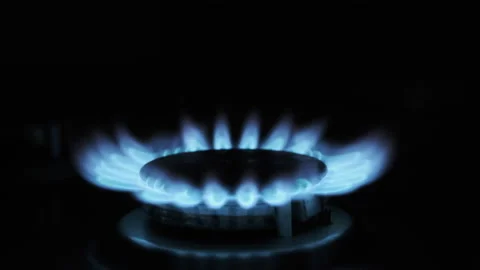 Gas Ignition on the Burner on a Dark Background, Close-up Stock Footage 171660516