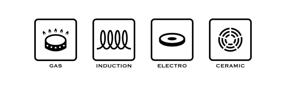 Gas, induction, electro, ceramic icon set. Cookstove illustration symbol. S.. Stock Illustration