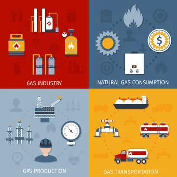 Gas industry flat icons composition Stock Illustration