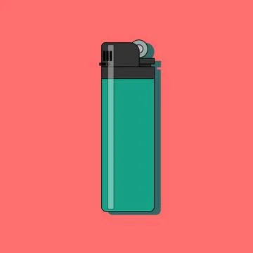 Gas lighter flat icon with long shadow isolated on red background. Stock Illustration