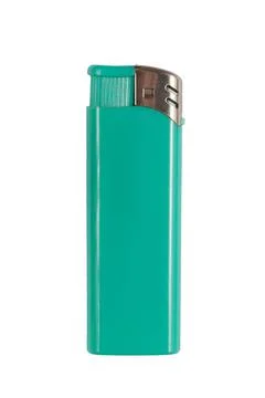 Gas lighter turquoise color close up isolate Stock Photos