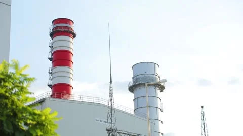 Gas to luquid factory, steam plant building Stock Footage