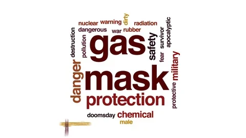 Gas mask animated word cloud, text design animation. Stock Footage 76889384