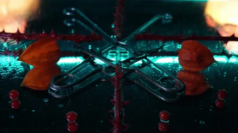 Gas mask, chain, crown, plastic tube, steampunk. Stock Footage 164914258