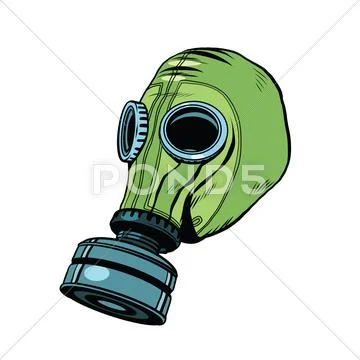 Gas mask, vintage rubber green, White background Stock Illustration