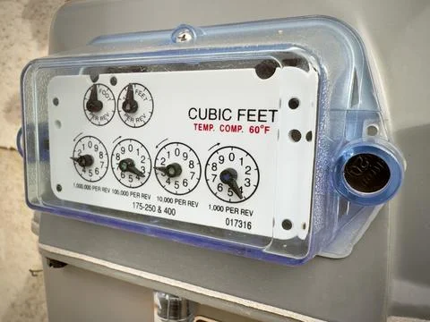 Gas meter with dial close-up Foto stock