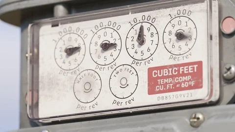 "A gas meter gauges in closeup camera. Fast fuel flow shown in a timelapse. Stock Footage 97960370