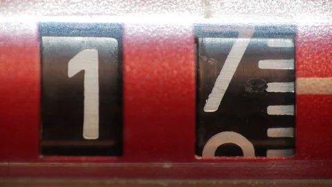 Gas meter in macro showing usage of gas going up, analog  mechanical counter Video stock 98057056