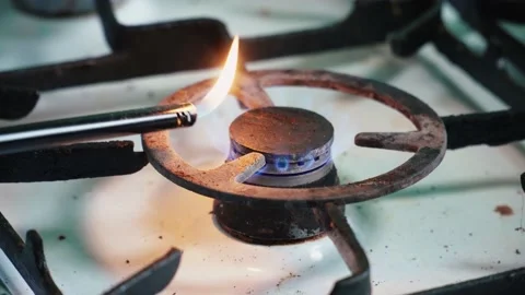 Gas in an old stove Stock Footage 197375456