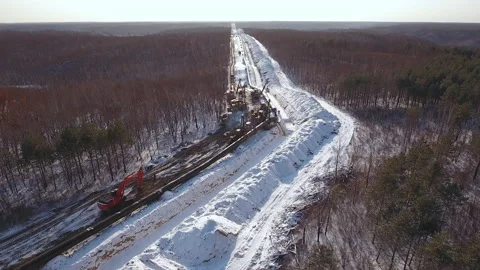 Gas pipe laying, top view Stock Footage 170918484