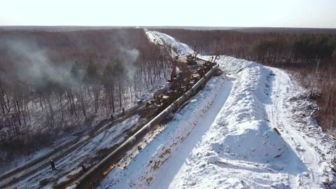 Gas pipe laying, top view Stock Footage 170918487