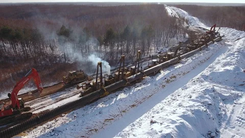 Gas pipe laying, work Stock Footage 170918859