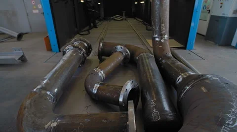 Gas Pipe Moving for Sandblasting Stock Footage 64686912