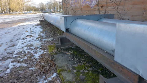 The gas pipe outside the brick walled house in Estonia Stock Footage 150136414