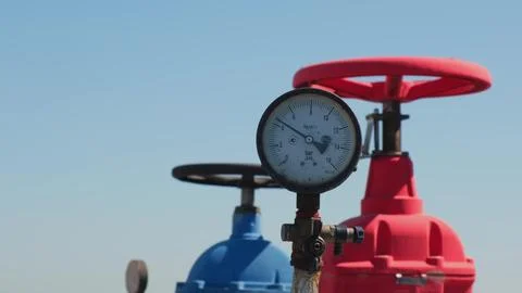 Gas pipe pressure sensor. Valve for opening and closing the gas head Stock Photos