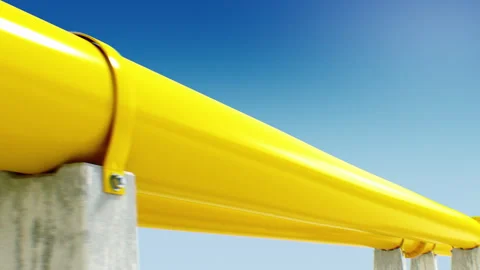 Gas Pipeline Endless Illustration at Blue Sky. Oil Pipes Yellow Color Seamless Stock Footage 303990053