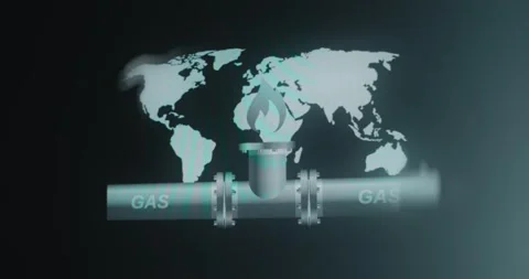 Gas pipeline with a flame icon on a background of the world map 스톡 동영상 314573563