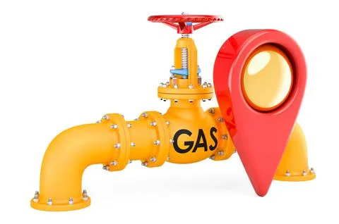 Gas pipeline with map pointer. 3D rendering Illustrazione stock