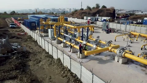 Gas pipelines. gas processing platform used for transfer liquid condensate in Stock Footage 166723250