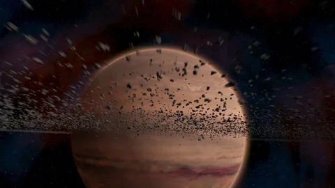 Gas planet barrel roll below the asteroid belt 01 4K 29.97FPS Stock Footage 72781609