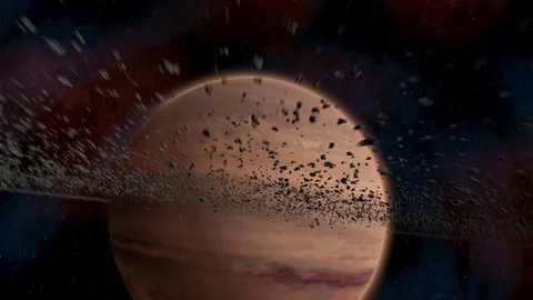 Gas planet - barrel roll below the asteroid belt 02 4K 29.97FPS Stock Footage 72782736