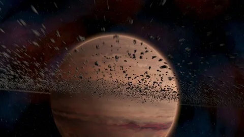 Gas planet - barrel roll below the asteroid belt 02 4K 25FPS Stock Footage 72782738