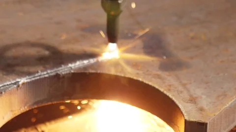 Gas plasma cutting machine cutting steel Stock Footage 80664275