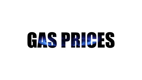 Gas prices and inside the text a view of a gas burner with burning gas in blue Stock Footage 290123029