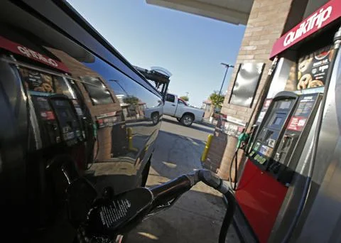 Gas prices decrease across the US state of Texas, Greenville, USA - 15 Aug 2019 Stock Photos