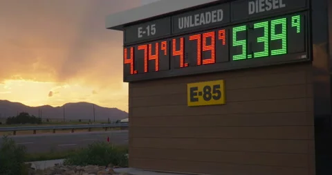 Gas Prices Sunset Mountain View Gas Station Gas Pump Mountains Unleaded Fuel Stock Footage 201174368