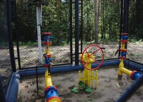 Gas processing plant with pipe line valves Stock Photos