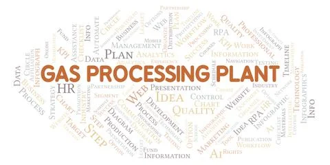 Gas Processing Plant typography word cloud create with the text only. Illustrazione stock