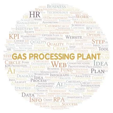 Gas Processing Plant typography word cloud create with the text only. Illustrazione stock
