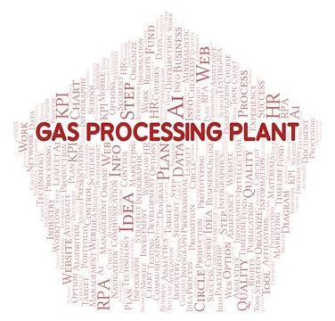 Gas Processing Plant typography word cloud create with the text only. Illustrazione stock