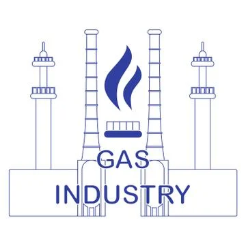 Gas processing plant.Gas burner with flame. Stock Illustration