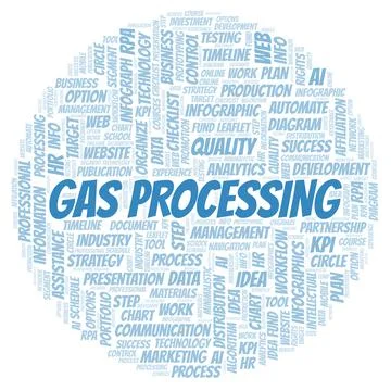 Gas Processing typography word cloud create with the text only. Illustrazione stock