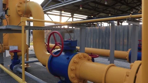 Gas production and processing plant. Pipeline system with pressure gauges and Stock Footage 97239411