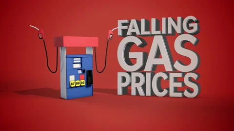 Gas Pump With Animated Handle and Falling Gas Prices Text Stock Footage 202098765
