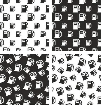 Gas Pump Big &amp; Small Aligned &amp; Random Seamless Pattern Set Stock Illustration