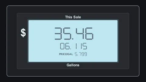 Gas Pump Blue LCD Digital Display Counting Up Sale Price and Gallons Fueling Stock Footage 336744654