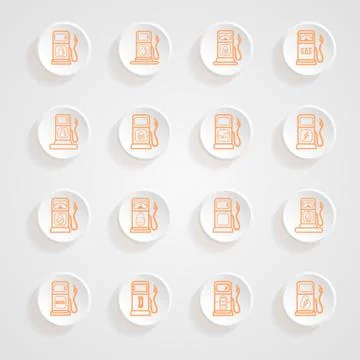 Gas pump icons button shadows  vector set Stock Illustration