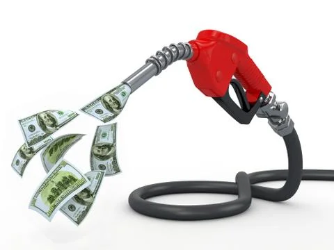 Gas pump nozzle and dollar on white background Иллюстрация