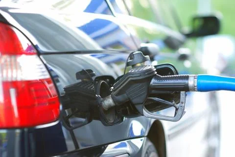 At the gas pump Foto stock