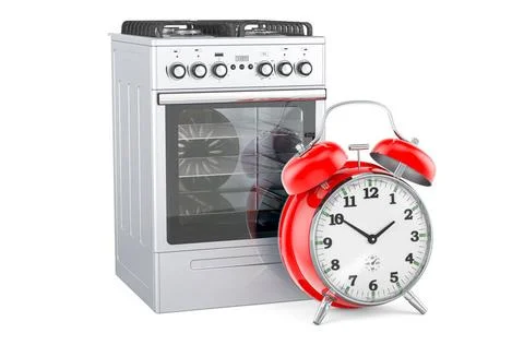 Gas range with alarm clock, 3D rendering Gas range with alarm clock, 3D re... Stock Photos