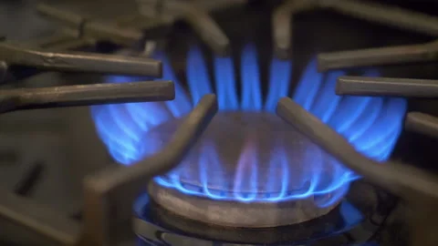 Gas-Ring Stove With Blue Flame in Slow Motion 180fps Stock Footage 128956312