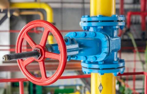 Gas shut-off valve at gas processing station. Stock Photos