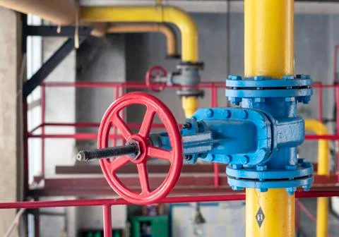 Gas shut-off valve at gas processing station. Stock Photos