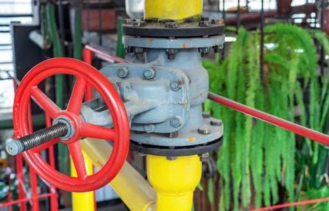 Gas shut-off valve at gas processing station. Stock Photos