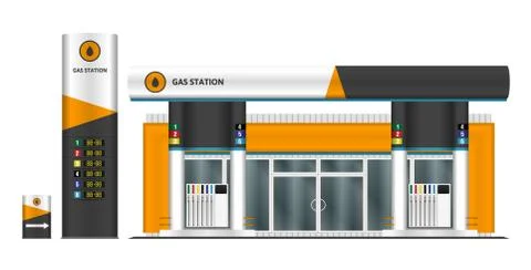 Gas station front view vector illustration. Stock Illustration