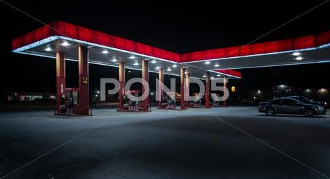 Gas Station At Night Stock Photos